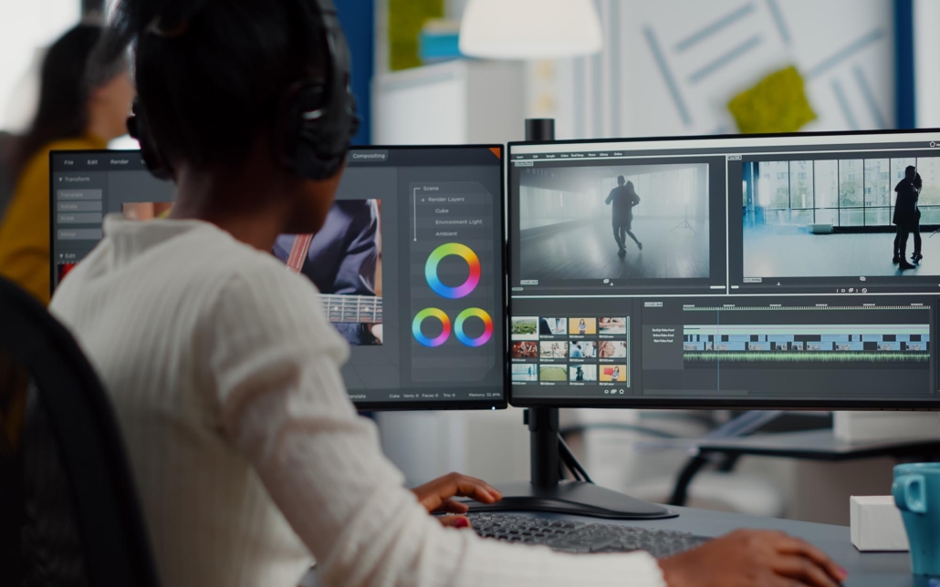 Video editor working on advertisement